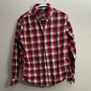 Eddie Bauer Red and Cream Plaid Shirt